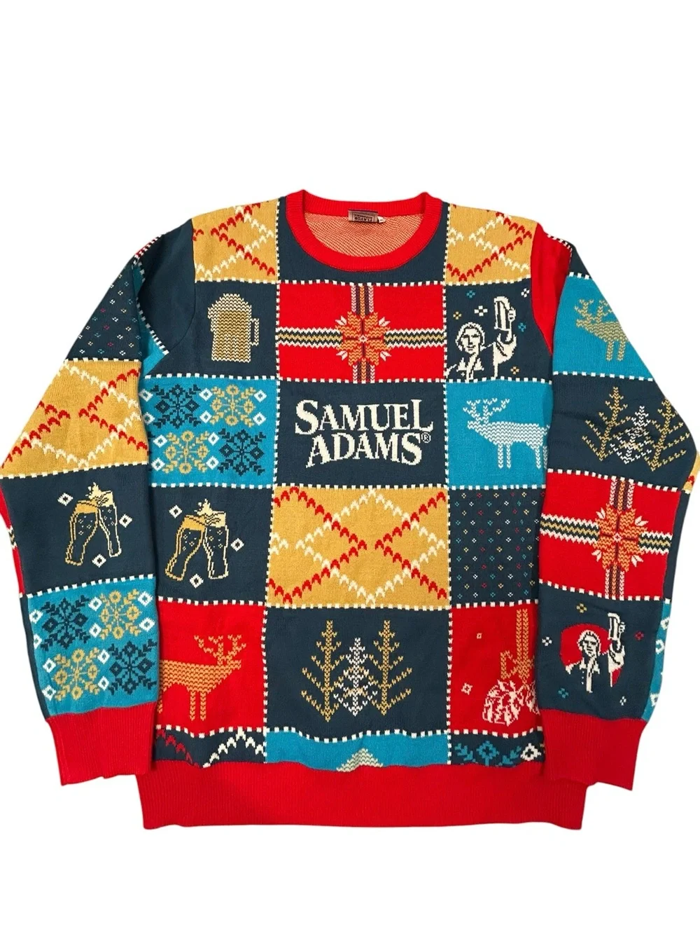 Samuel Adams Beer Men's Patchwork Holiday Christmas Sweater XL Party Colorful